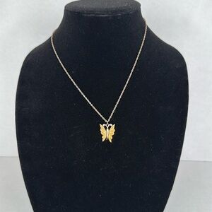 Vintage Estate 1940s paradise Gold Butterfly Pendant Necklace Lot A50